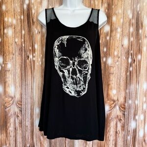 Midnight Hour Rhinestone Skull Fishnet Back Girls Tank Top